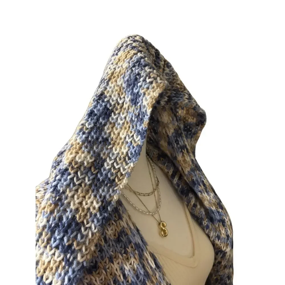 Anthropologie Moth Hooded Waterfall Cardigan Blue Tan Marled XL - Picture 5 of 8